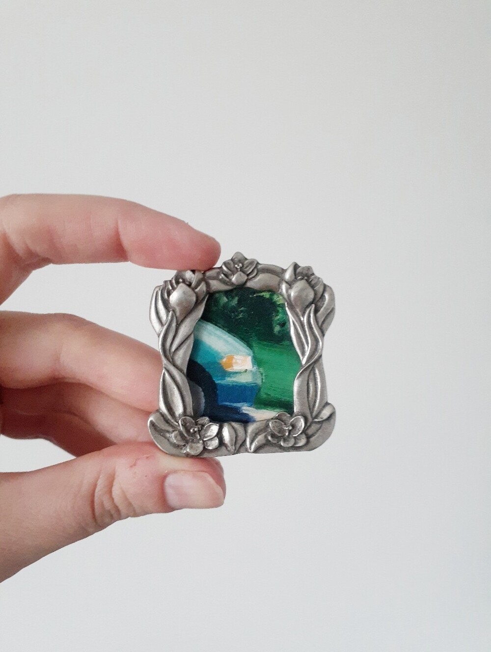 Tiny Oil Painting In Silver Frame (Car)